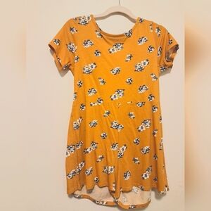 Gold Romper with Blue and White Flowers Short Sleeves back open